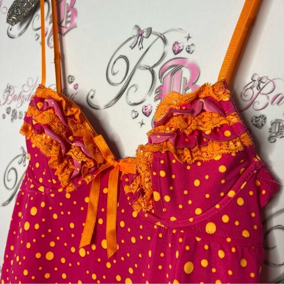 Victoria secret babydoll sexy little things 2000s vintage pink orange polkadot - Picture 3 of 12